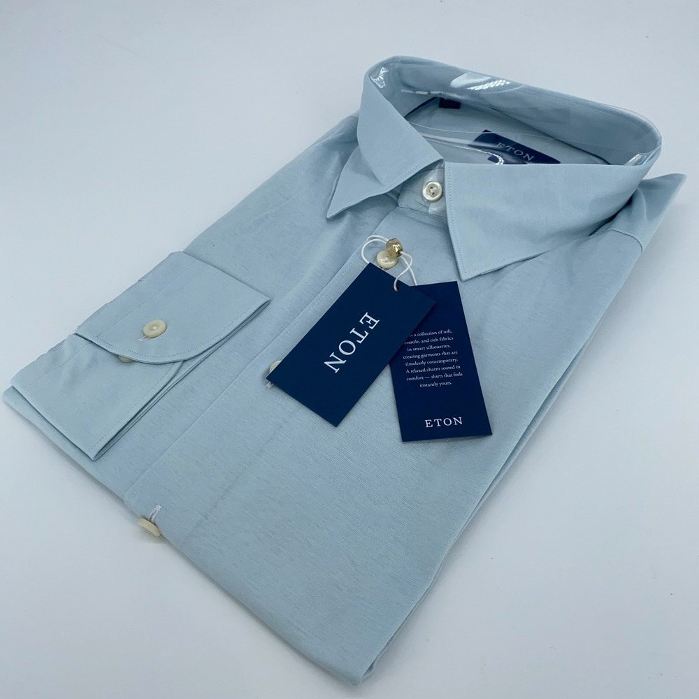 Eton‎ Dress Shirt Men 2XL Slim Jersey Blue Long Sleeve Formal Collared Button Up